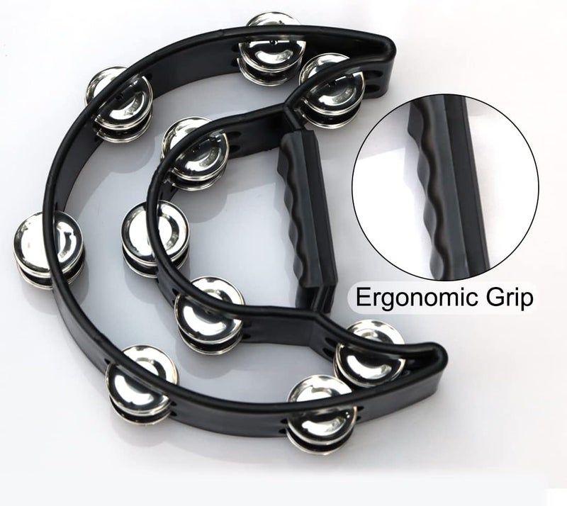 Bealuffe Tambourine Double Row Hand Held Percussion Tambourine with Metal Jingles for KTV Party (Black) - Image 2